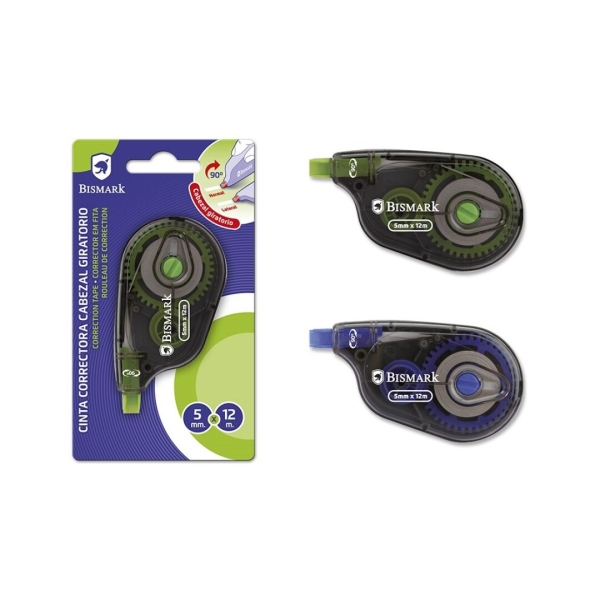 Bismark Twister Cinta Correctora 5mmx12m - Cabezal Giratorio - Perfecta Adherencia al Papel - Presentacion en Blister Individual - Colores Surtidos · Pack de 24 uds.