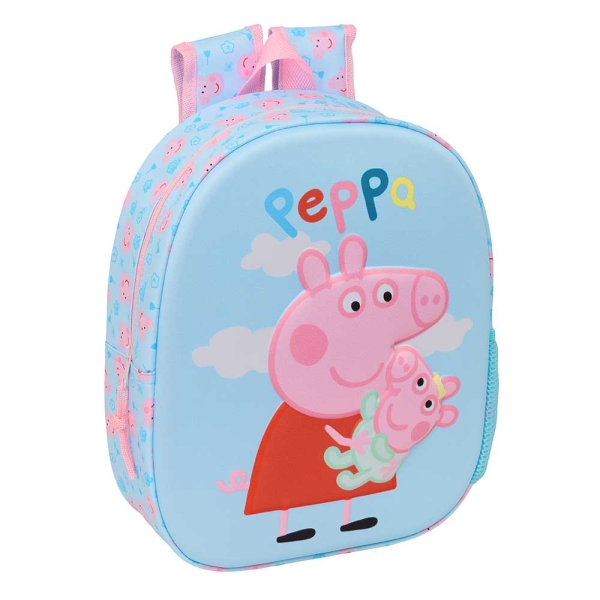 Safta Peppa Pig Mochila 3D - Portabotellas - Hombreras Acolchadas - Asa de Mano Superior - 27x33x10cm - Color Azul Pastel