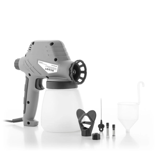 Innovagoods Spraint+ Pistola para Pintar Electrica - 80W - Boquilla de 0.8mm - Deposito de 800ml - Cable 2m - Incluye Accesorios - Flujo Maximo 300ml/min - 21x22.5x12cm - Color Gris