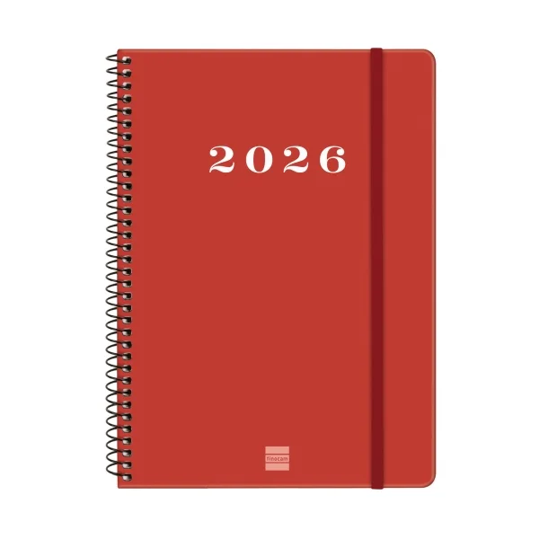 Finocam My Agenda de Espiral en Catalan - Anual 2026 - Tapa Dura Antirayaduras - Formato E10 - 171x9x212mm - Semana Vista Horizontal - Color Rojo