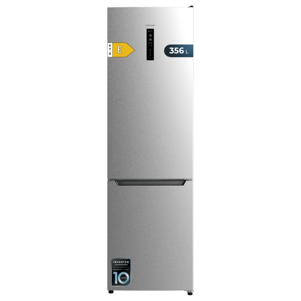 Cecotec Bolero CoolMarket Combi 356 Inox E Frigorifico Combi - Capacidad 356L - Modo Vacaciones - Frio Envolvente - Cajon Humedad Regulable - Clase E - 59.5x63.5x200cm - Color Acero