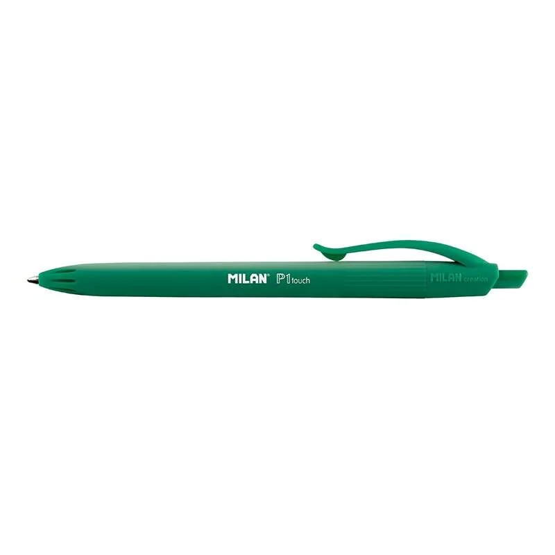 Milan P1 Touch Boligrafo de Bola Retractil - Punta Redonda 1mm - Tinta de Aceite - Escritura Suave - 1.200m de Escritura - Color Verde · Pack de 25 uds.