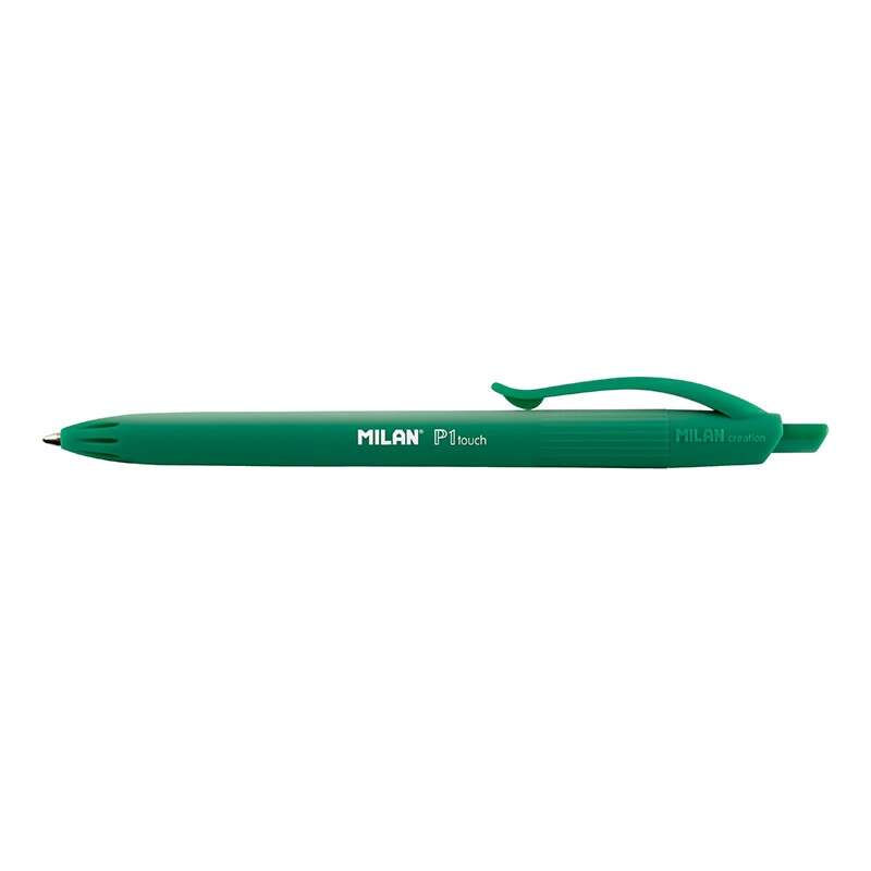 Milan P1 Touch Boligrafo de Bola Retractil - Punta Redonda 1mm - Tinta de Aceite - Escritura Suave - 1.200m de Escritura - Color Verde · Pack de 25 uds.