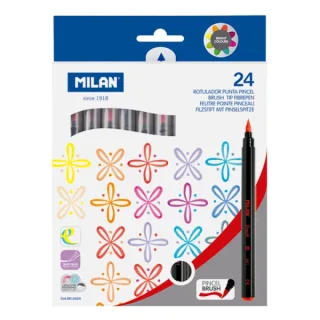 Milan Pack de 24 Rotuladores Punta Pincel - Tinta al Agua - Punta de Pincel 0.5 a 4mm - Colores Surtidos