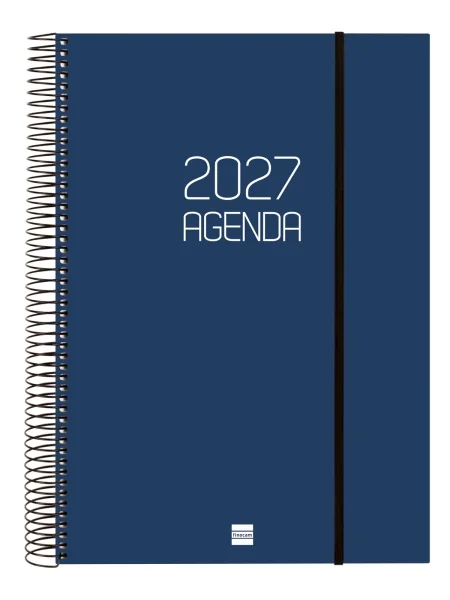 Finocam Espiral Basics Opaque Agenda - Anual 2027 - 1 Dia por Pagina - Formato E40 - 210x297mm - Espiral - Tapa de Polipropileno - Esquinas Microperforadas - Papel de 70g/m2 - Color Azul