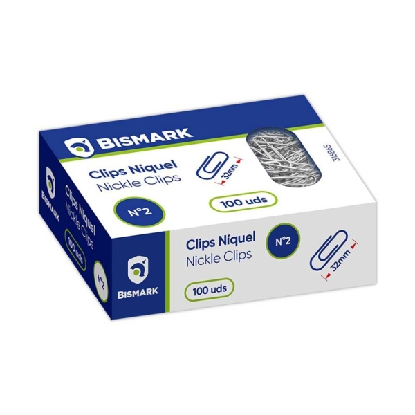Bismark Pack de 100 Clips Nº2 32mm - Niquelados