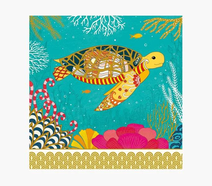 Pictura Tarjeta Arabesque - 16x16cm - Tematica Tortuga - Tarjeta Triptica sin Envoltorio - Incluido Sobre Blanco - Papel con Certificacion FSC