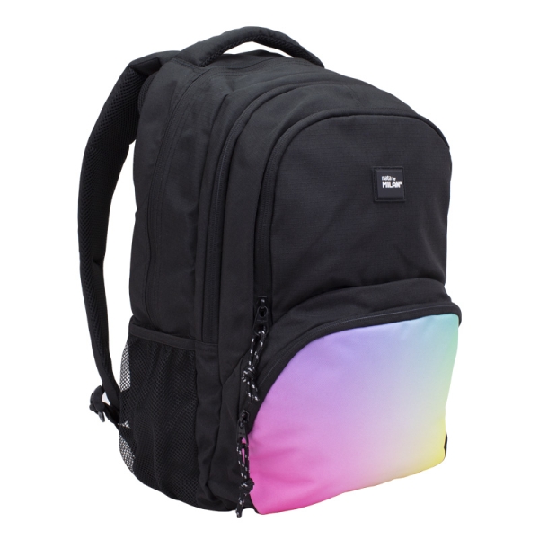 Milan Sunset Mochila Escolar 25L - Bolsillos Laterales de Malla - Compartimento Interior para Portatil - 4 Cremalleras - 46.5x30x17cm - Color Negro