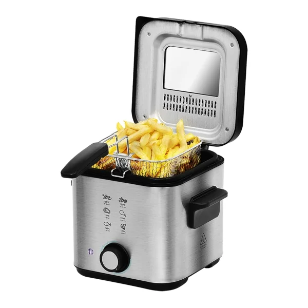Cecotec Cleanfry Infinity 1500 Freidora Electrica - Potencia de 900W - Capacidad de 1.5L - Filtro Incluido - Cubeta Antiadherente - Tapa con Ventana - Acero Inoxidable - Control de Temperatura