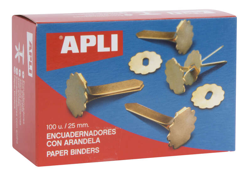 Apli Caja con 100 Encuadernadores Metalicos con Arandela - 25mm - Incluye Arandela para Embellecer y Evitar Rozaduras - Aptos para todo tipo de Documentos