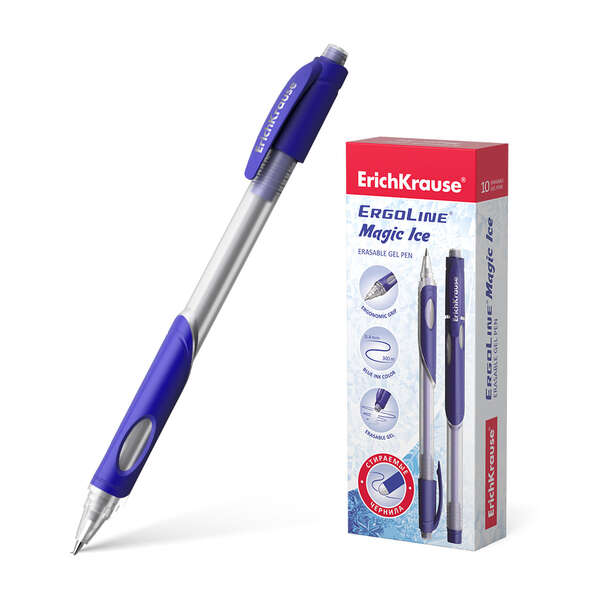 Erichkrause Boligrafo de Gel Borrable Ergoline Magic Ice - Punta de 0,5mm - Tinta de Gel de Secado Rapido - Cuerpo Semitransparente - Color Azul · Pack de 10 uds.