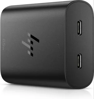 HP Cargador USB‑C GaN 65W - 2 Puertos Carga Simultanea - Diseño Compacto y Ligero - Color Negro