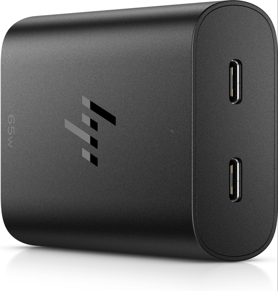 HP Cargador USB‑C GaN 65W - 2 Puertos Carga Simultanea - Diseño Compacto y Ligero - Color Negro