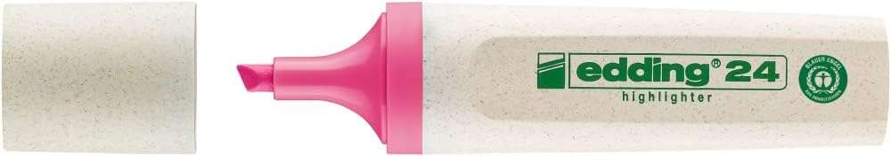 Edding 24 EcoLine Marcador Fluorescente - Punta Biselada - Trazo entre 2-5mm - 90% de Plastico Reciclado - Etiqueta Ecologica Blue Angel - Color Rosa · Pack de 10 uds.