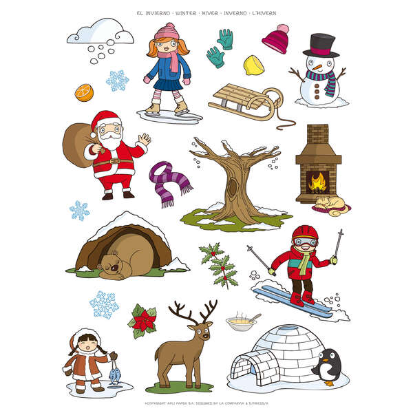 Apli Gomets Tematicos el Invierno - 276 Gomets en 12 Hojas - Ilustraciones Educativas - Adhesivo Removible - Ideal para Escuelas - Adhesivo Base Agua - Libre de Disolventes - Colorido · Pack de 5 uds.