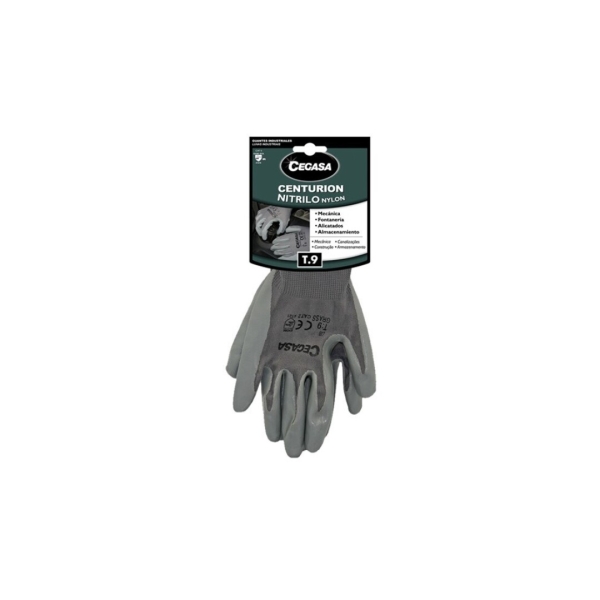 Cegasa Centurion Guantes de Trabajo Talla 9 - Fabricados en Nylon con Recubimiento de Nitrilo en Palma y Dedos - Color Gris