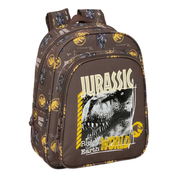 Safta Jurassic World Mochila Infantil - Adaptable a Carro - Portabotellas - Hombreras Acolchadas - Bolsillo Frontal - Asa Superior - 9L - 270x100x330mm - Color Marron
