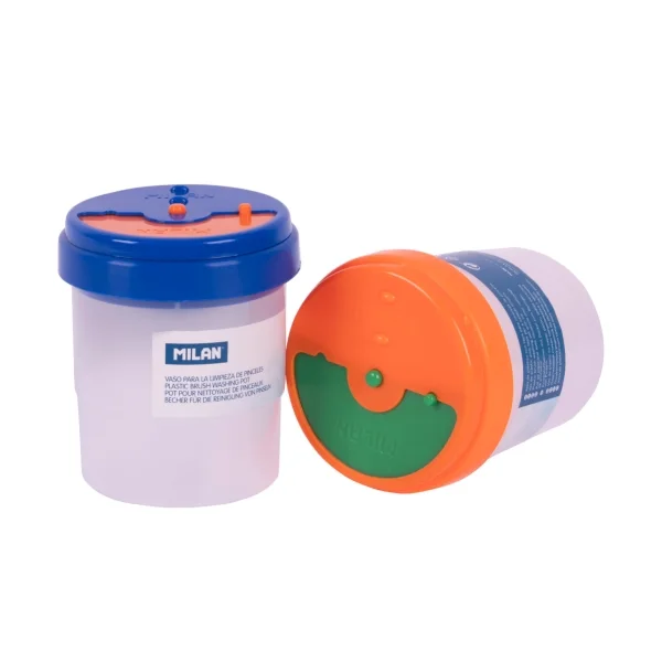 Milan Vaso para Limpieza de Pinceles - Antivuelco con Tapa - Transparente - Color Transparente