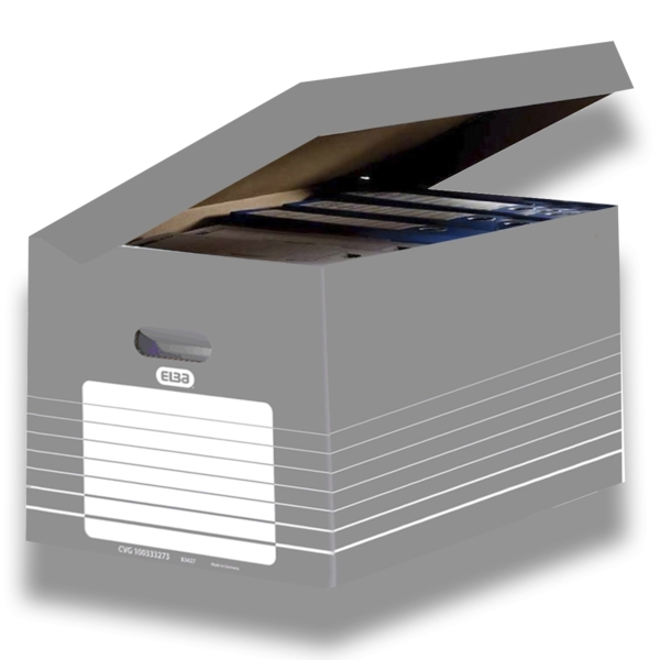 Elba Contenedor de Archivo - Montaje Automatico - Tapa Integrada - Color Gris · Pack de 10 uds.