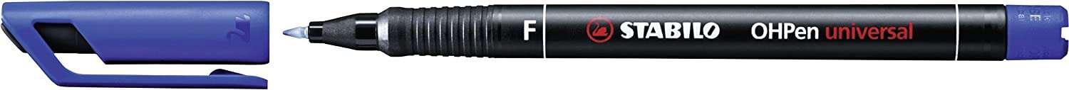 Stabilo OHPen Rotulador Permanente - Punta Fina - Trazo de 0.7mm - Agarre Antideslizante - Tapon Ventilado - Color Azul · Pack de 10 uds.