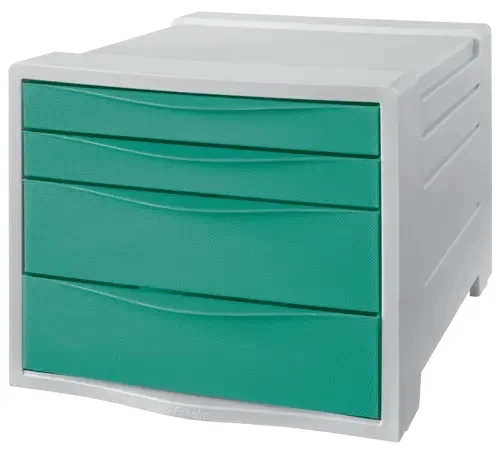 Esselte Colour'Breeze Buc de 4 Cajones - 2 Medidas de Cajon - Deslizamiento Suave - Base con Goma Antideslizante - Color Gris/Verde