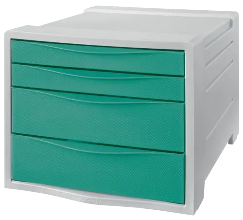 Esselte Colour'Breeze Buc de 4 Cajones - 2 Medidas de Cajon - Deslizamiento Suave - Base con Goma Antideslizante - Color Gris/Verde