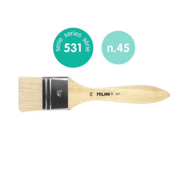 Milan 531 Paletina para Barnices y Oleo de 45mm - Cerda Natural - Mango Corto - Color Madera Claro