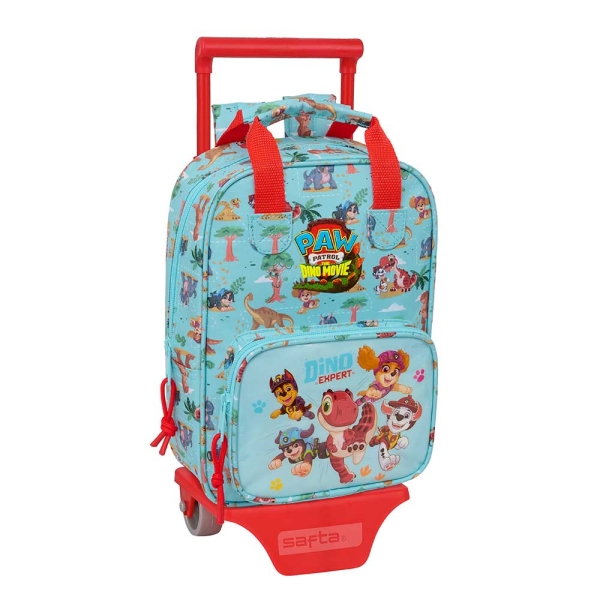 Safta Paw Patrol Dino Rescue Mochila con Carro - Extraible - Tarjeta de Identificacion Personal - Bolsillo Frontal - 20x28x8cm - Color Azul Pastel