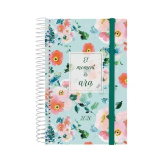 Finocam Design Collection Agenda de Espiral - Anual 2026 - Tapa Ligera - Formato E5 - 132x25x181mm - 1 Dia por Pagina - Tematica de Flores