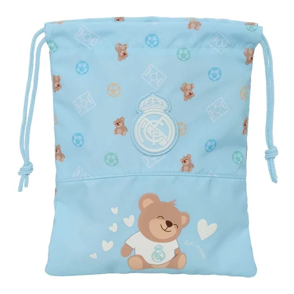 Safta Real Madrid Preescolar Saquito para Merienda - Cierre con Cordon - Compacto - 20x25cm - Color Azul