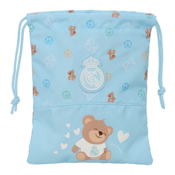 Safta Real Madrid Preescolar Saquito para Merienda - Cierre con Cordon - Compacto - 20x25cm - Color Azul