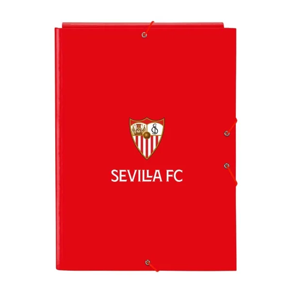 Safta Sevilla FC Carpeta con 3 Solapas - Tapas Duras Forradas - Formato Folio - Cierre con Gomas - 260x25x335mm - Color Rojo