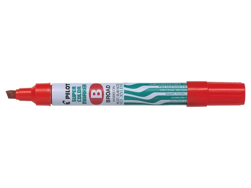 Pilot Super Color Rotulador Permanente Multisuperficie - Punta Biselada de Fibra - Tinta Base Alcohol Libre de Xileno - Cuerpo Metalico - Color Rojo · Pack de 12 uds.