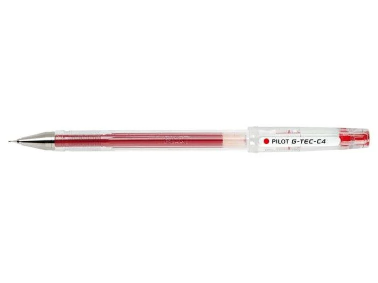 Pilot Boligrafo de Gel G-Tec C4 - Extra Fino - Recargable - Punta de Bola 0.4mm - Trazo 0.2mm - Color Rojo · Pack de 12 uds.