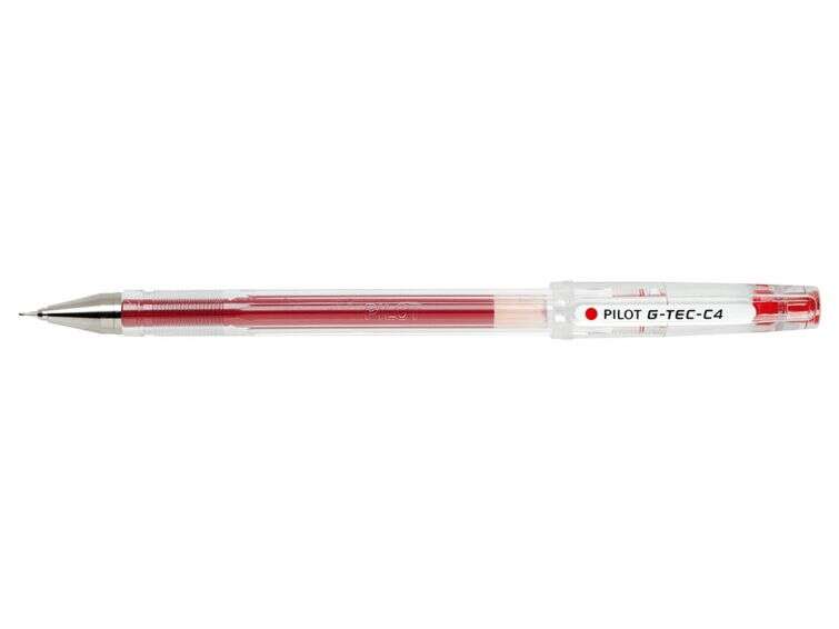 Pilot Boligrafo de Gel G-Tec C4 - Extra Fino - Recargable - Punta de Bola 0.4mm - Trazo 0.2mm - Color Rojo · Pack de 12 uds.