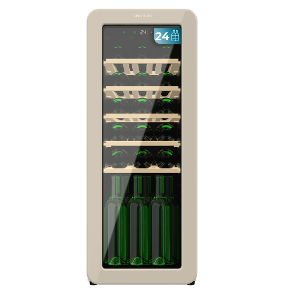 Cecotec Bolero GrandSommelier Origin 24 Hit Beige Vinoteca para 24 Botellas - Luz LED - Temperatura Regulable - Estilo Retro - Ventilador Interior - 92.8x36.6x47.6cm - Color Beige