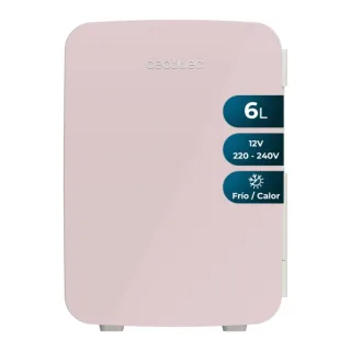 Cecotec Bolero MiniCooling 6L Bahamas Pink Mini Frigorifico Portatil - Capacidad 6L - 12V/220V - Temperatura Regulable - Enfria hasta 5ºC - Funcion Calentamiento hasta 65ºC - Color Rosa Past