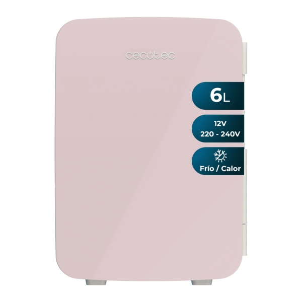 Cecotec Bolero MiniCooling 6L Bahamas Pink Mini Frigorifico Portatil - Capacidad 6L - 12V/220V - Temperatura Regulable - Enfria hasta 5ºC - Funcion Calentamiento hasta 65ºC - Color Rosa Past