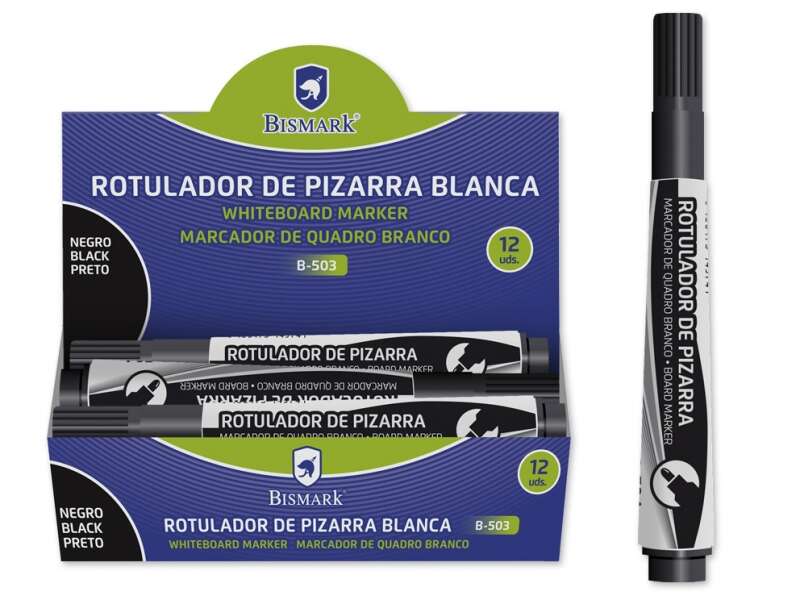 Bismark Rotulador para Pizarra 3mm - Punta Fina - Tinta de Secado Rapido - Facil de Borrar - Color Negro · Pack de 12 uds.