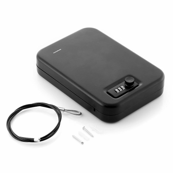 Innovagoods Prisaven Caja de Seguridad Portatil - Cable de Acero - Incluye Accesorios - Multifuncion - Cerradura de Combinacion - 24.5x5.5x16.5cm - Color Negro