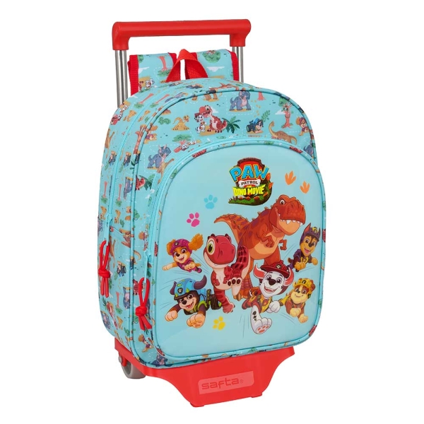 Safta Paw Patrol Dino Rescue Mochila con Carro - Extraible - Portabotellas - Bolsillo Frontal - Asa de Mano - 26x34x11cm - Color Azul Pastel