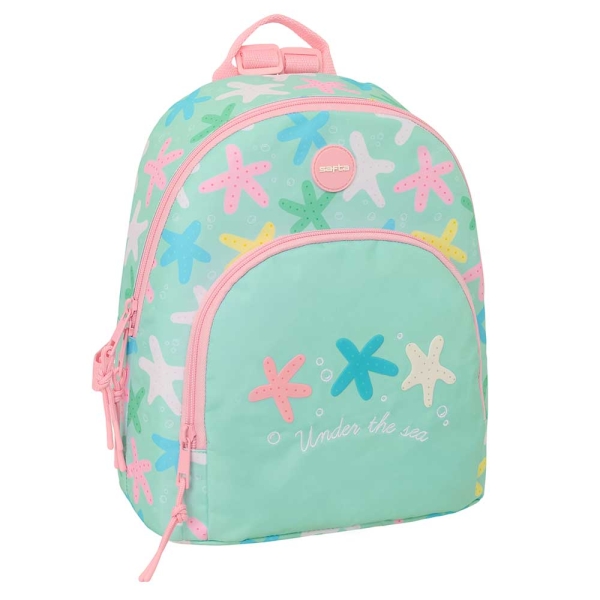 Safta Estrellas Mini Mochila - Bolsillo Frontal y Trasero - Cremallera - Hombreras Ajustables - Asa Superior - Compacta y Ligera - Ideal para Uso Diario - 25x30x13cm - Color Verde