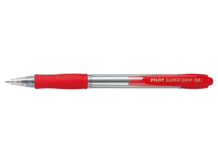 Pilot Boligrafo de Bola Retractil SuperGrip - Punta Redonda 1.0mm - Trazo 0.27mm - Tinta de Aceite - Grip Ergonomico - Color Rojo · Pack de 12 uds.