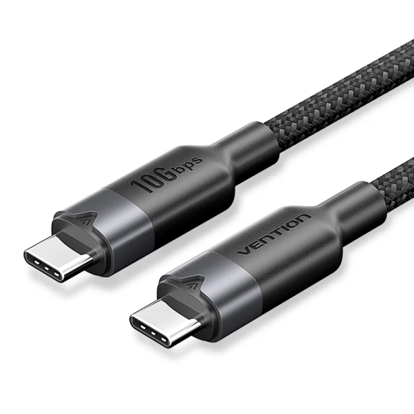Vention Cable USB-C 3.2 - Potencia hasta 100W - Transmision 4K a 60 Hz - Longitud 1m - Recubrimiento de Nailon Trenzado - Velocidad hasta 10Gbps - Color Negro