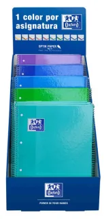 Oxford Europeanbook 1 Classic Expositor con 25 Cuadernos Espiral A4+ 80 Hojas Cuadicula 5x5 Microperforado - Tapa Extradura - Colores Frios Surtidos