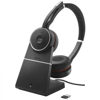 Jabra Evolve 75 SE UC Auriculares con Microfono Bluetooth Dual + Soporte de Carga USB-A Voz HD - Cancelacion de Ruido - Autonomia hasta 18h - Diadema Ajustable - Controles en Auricular - Col