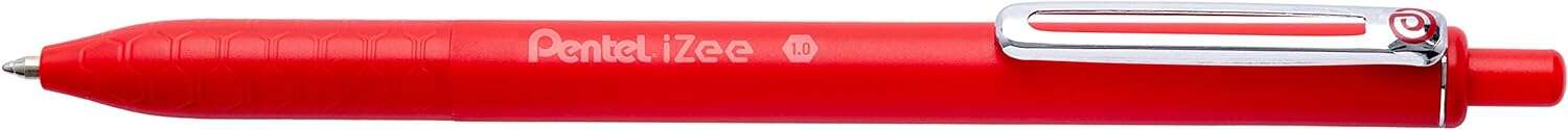 Pentel iZee Boligrafo de Bola Retractil - Punta 0.7mm - Trazo 0.35mm - Clip de Metal - Color Rojo · Pack de 12 uds.