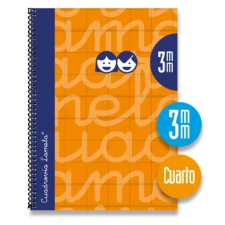 Lamela Cuaderno Espiral con 80 Hojas de 70g/m2 con Margen - Formato Cuarto - Pauta Cuadrovia de 3mm - Cubierta Extra Dura - Papel Offset Blanco Extra - Color Naranja