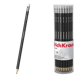 ErichKrause Jet Black 101 Lapiz de Grafito con Goma de Borrar - Mina HB - Cuerpo Hexagonal - Color Negro · Pack de 42 uds.