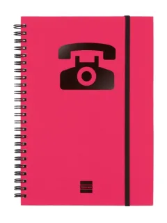 Finocam Phone Indice Telefonico - Formato A5 - 148x210mm - Tapas de Carton Forrado - Papel de 120g/m2 - Cierre con Goma Elastica - Espiral Doble Metalica - Color Magenta